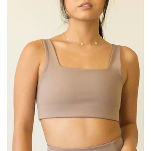 GIRLFRIEND COLLECTIVE Tommy Cropped Sports Bra Limestone Large Stretch Athletic